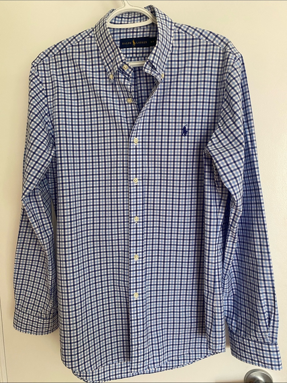 Ralph Lauren Blue & White Plaid Button-Down Cotton Preppy Shirt Sze Medium